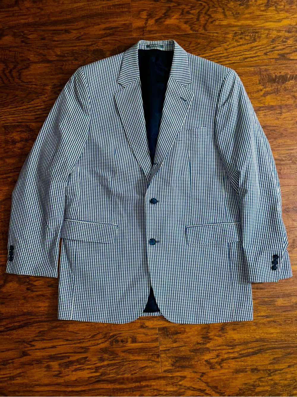 Orvis Sport Coat Navy Blue and White Gingham Plaid Dress Coat Size 40 R